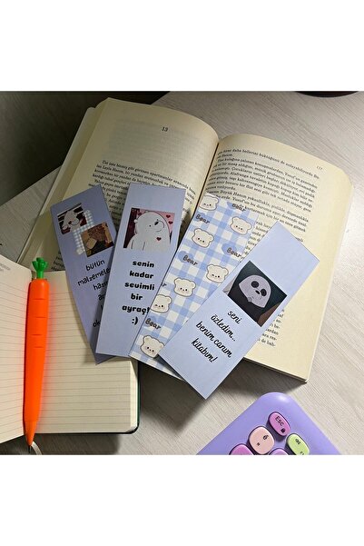 sumicorn Set de 4 semne de carte albastre cu ursuleț drăguț