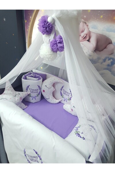 Baby Clime 70x110 İsim Nakışlı Bebek Uyku Seti Lavanta Motifli 18 Parça Lüks ...