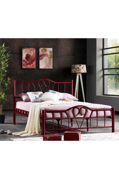 Reyo Orkide Çift Kişilik Ferforje Bordo Metal Karyola 180x200