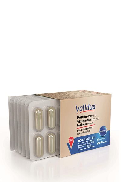 Validus Qatrefolic Folat 400 Mcg + Vitamin B12 + Vitamin B6 + Iodine - 60 Capsules