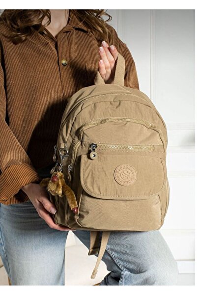 Morpelikan Women's Waterproof Parachute Fabric Multi-Compartment Front Pocket Adjustable Strap Khaki Backpack