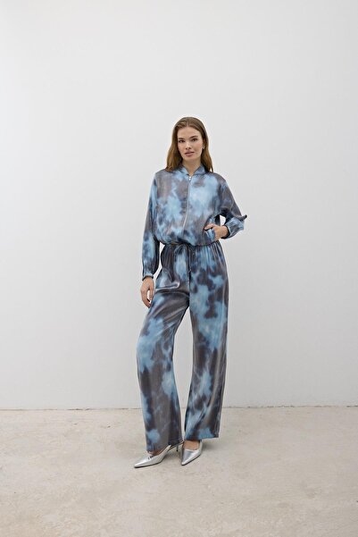 LEVURE Beli Lastikli Saten Pantolon MAVİ