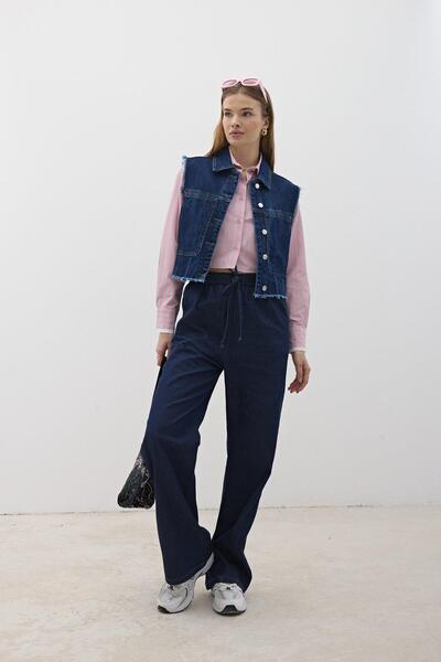 LEVURE Cep Detaylı Kolsuz Kot Yelek KAR YIKAMA