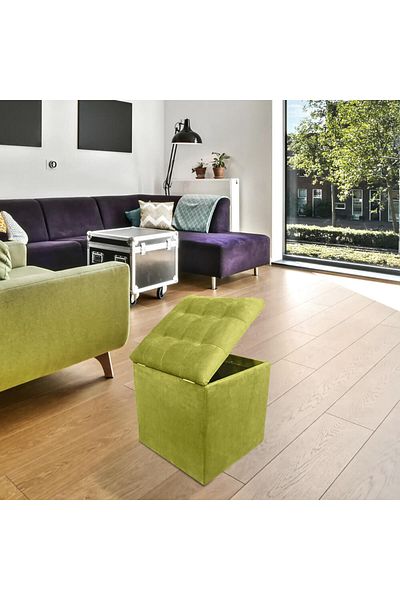 Homelux Bancă cub COZY cu spațiu de depozitare, 42x42x46 cm, catifea, verde lime
