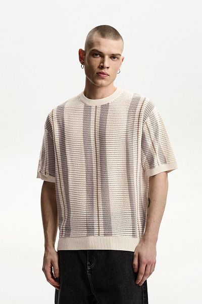 Bershka Textured Striped Short Sleeve T-shirt Ramadan