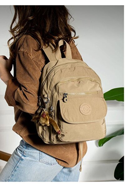 Morpelikan Women's Waterproof Parachute Fabric Multi-Compartment Front Pocket Adjustable Strap Khaki Backpack