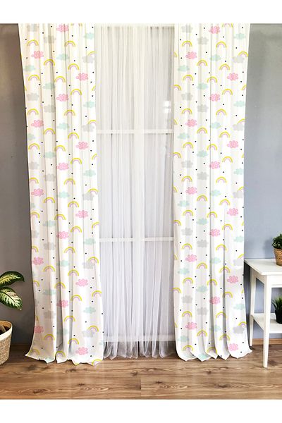 Lolla Rainbow Patterned Baby and Children's Room Patterned Background Curtain