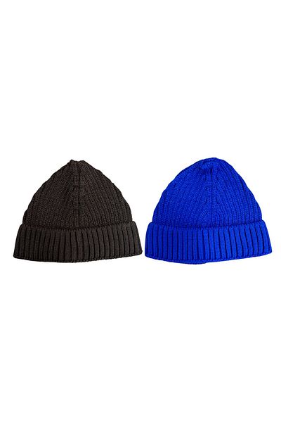 Mevo 2 Pack Unisex Knitwear Short Brown and Blue Colored Skullcap Beanies