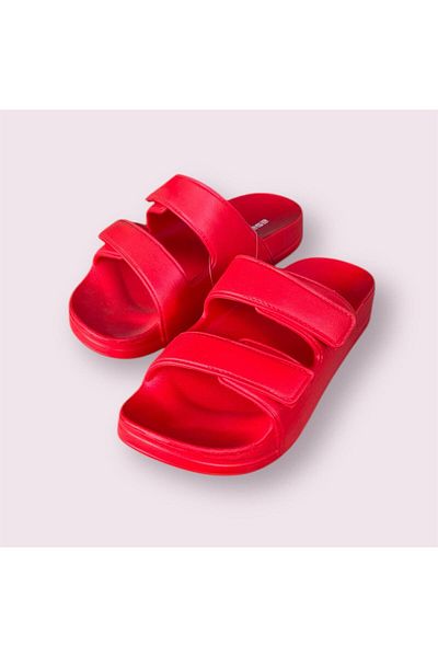 Esem Women's Red Velcro Light Sole Eva Beach Seaside Casual Slippers