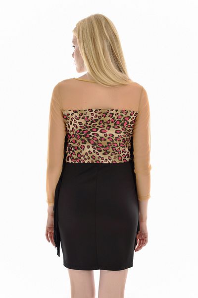 Sense Front And Back Robe Sleeves Mesh And Tassel Blouse| Blz31314 Saffron Black K.leopard