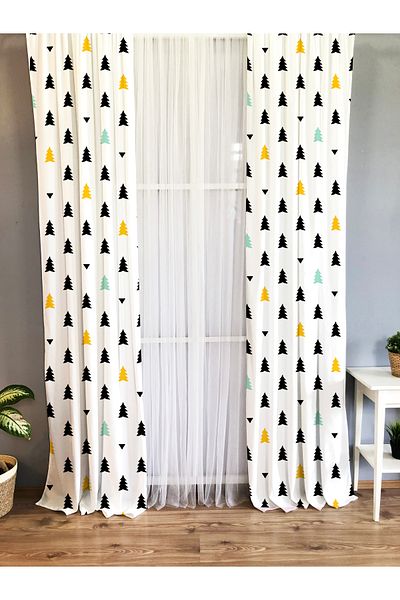 Lolla Colorful Tree Pattern Printed Baby and Children's Room Background Curtain 1066