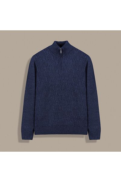 Sarar Interviu împachetări cu fermoar pe jumătate cu gât tricotat model tricotat pulover albastru indigo