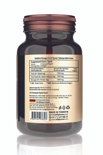 Validus Omega 3-6-9 Softgel - Fish Oil 1300Mg, Flax Seed Oil 1300Mg, Borage Oil 1300Mg - 50 Softgel