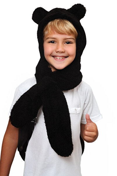 İpek Tekstil Winter Bear Hat Kerchief Versatile Cute Plush Ear Protection Scarf