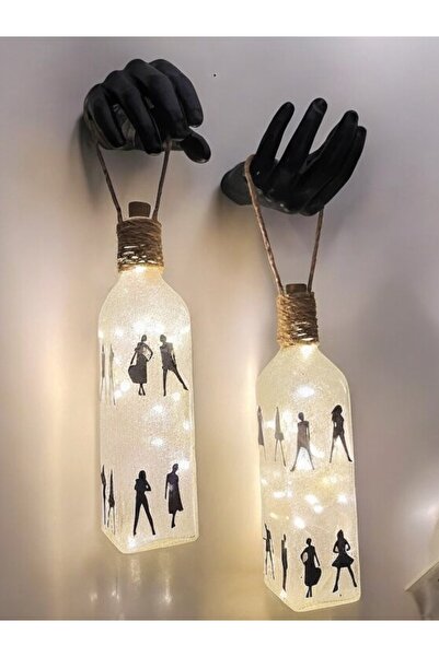 Mes Reves El Figürlü Duvar Lambası – Pilli LED Işıklı Buzlu Cam Şişe Aydınlat...