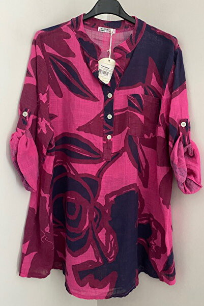 AYASOFYA OTANTIK Bluză de damă italiană fucsia cu petale de trandafiri cu det...