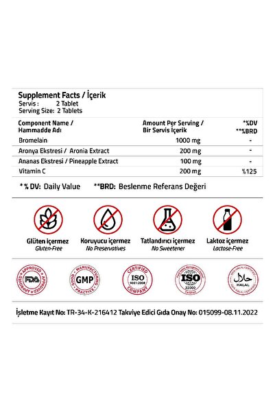 Validus Bromelain 1000 Mg 2400 Gdu Aronia 200 Mg 30 tablets