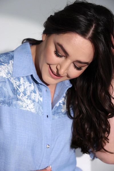 Metpoint Cămașă albastră brodata Trend42plus Robe Plus Size