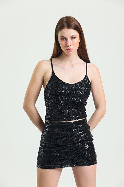 Sense Sequin Evening Dress Mini Skirt| Etk32287 Black