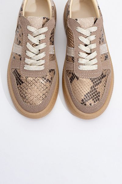 LuviShoes Rexie Gold Patterned Lurex Women's Sneakers