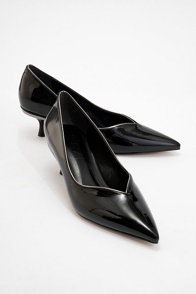 LuviShoes Eupho Black Patent Leather-Platinum Women's Low Heeled Shoes
