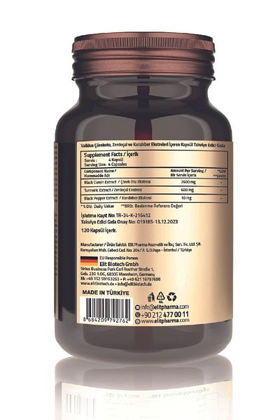 Validus 120 Capsules - Black Cumin 2600 Mg, Turmeric 600 Mg, Black Pepper 10 Mg