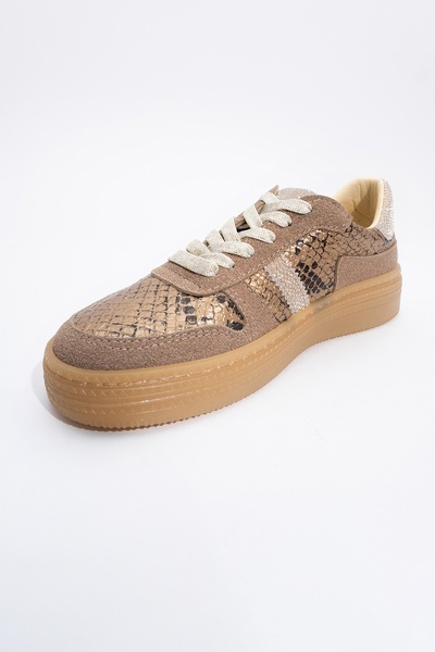 LuviShoes REXİE Altın Desenli Simli Kadın Spor Ayakkabı