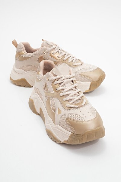 LuviShoes LECCE Bej Altın Kadın Spor Ayakkabı