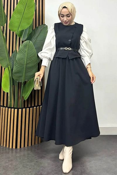 Tesettür Diyarı Women's Emerald Vest Skirt Suit