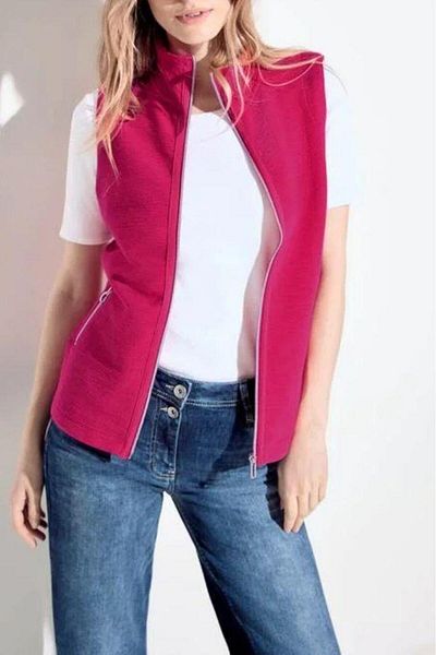 Valerie Taylor Women's Stand Collar Full Zipper Fuchsia Vest 2506213