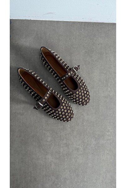 Eataly Shoes Μπαλαρίνες Disco Suede σε ανοιχτό καφέ χρώμα με πέτρες