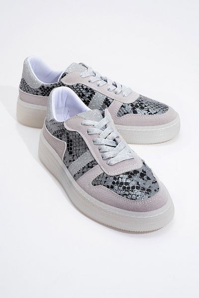 LuviShoes Pantofi sport de damă REXIE cu sclipici cu model argintiu