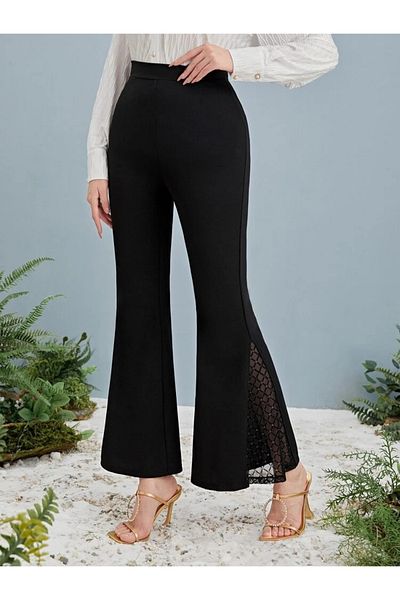 Modayakamoz Women's High Waist Side Tulle Detailed Diving Leggings Pants