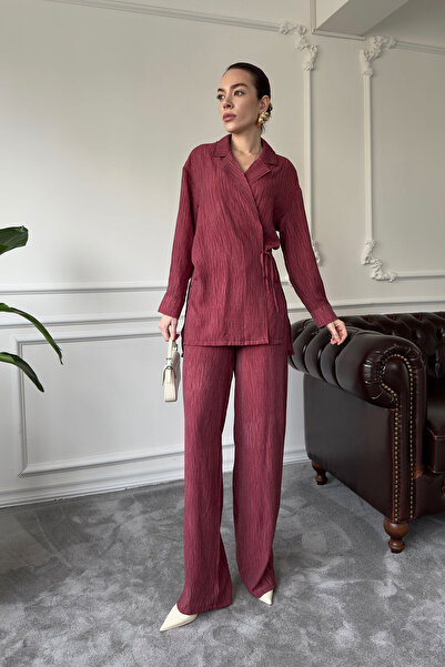 MAGARDE Burgundy Printed Shirt and Trousers Set