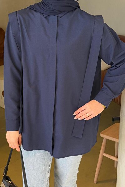 lamelif Плечова накладка Детальна сорочка для хіджабу Синя