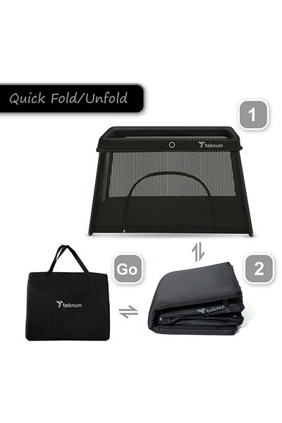 TEKNUM Portable Quick fold Playard & Cot with Zipper Door & Carry Bag - Midnight Black