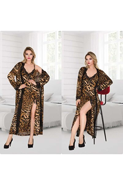 Cooqpoo 2XL-3XL-4XL Μεγάλο μέγεθος Leopard Nightdress κοστούμι με έκπτωση