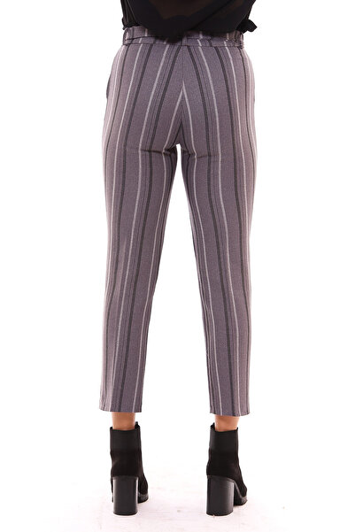 Sense Waist Belted Ankle Pants| Pnt19022 Gray Striped