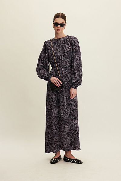Manuka Rochie din viscoza cu model vintage - inchisa