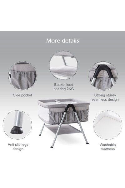 TEKNUM FELLOW 2 Twin Bedside Crib Bassinet - Grey
