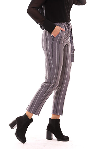 Sense Waist Belted Ankle Pants| Pnt19022 Gray Striped