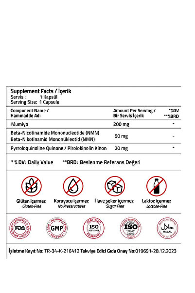 Validus NMN 50 mg + Mumiyo 200 mg + PQQ 20 mg 30 Capsules