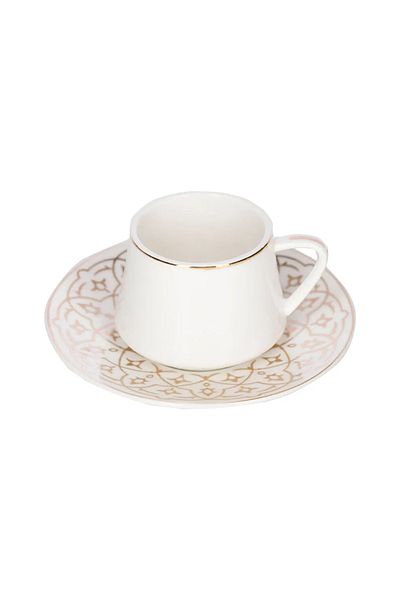 LC Waikiki 2-Person Porcelain Coffee Cup Set with Printed Stylish and Modern Design