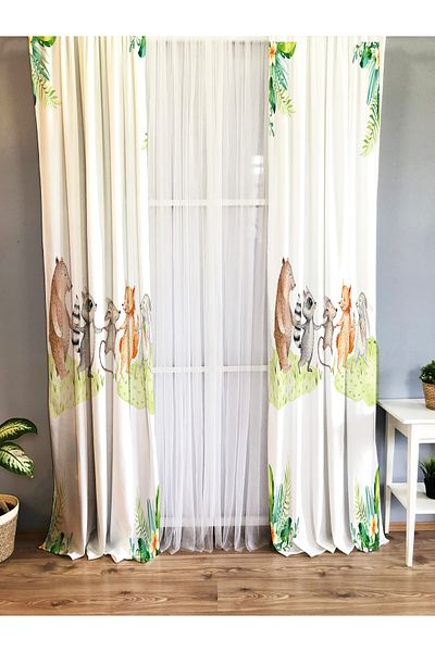 Lolla Cute Friends White Background Curtain 65