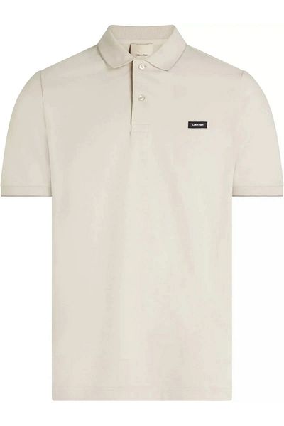 Calvin Klein Men's Beige Polo Neck T-Shirt - Cotton Woven Fabric, Logo, K10K 112751 -Pea