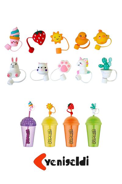 Yenigeldi Not Compatible with Stnly 4 Pieces Dustproof Silicone Straw Cover Cute Reusable.