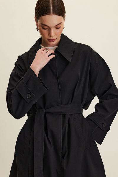 Manuka Trenci oversize din Gabardina Neagra - Cu centura