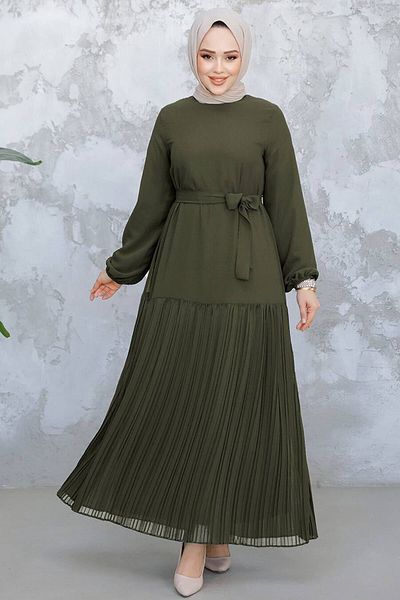 Neva Style Rochie Hijab Kaki cu tiv plisat 23771HK