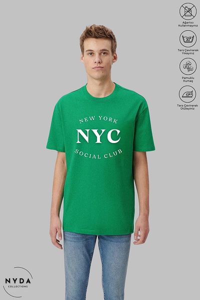 Nyda Collections Unisex Crew Neck New York NYC εμπριμέ βαμβακερό μπλουζάκι με κοντό μανίκι