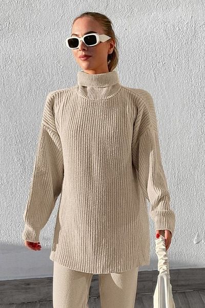 AQE FASHION Pulover tunică cu mâneci în formă de T tricotat Selanik